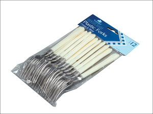 Essential Plastic Cutlery Plastic Forks Cream + Silver x 12 PLF12CH
