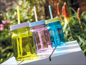 Kitchen Craft Drinking Set Glass Jar + Lid With Straw Assorted CMWGLSJAR